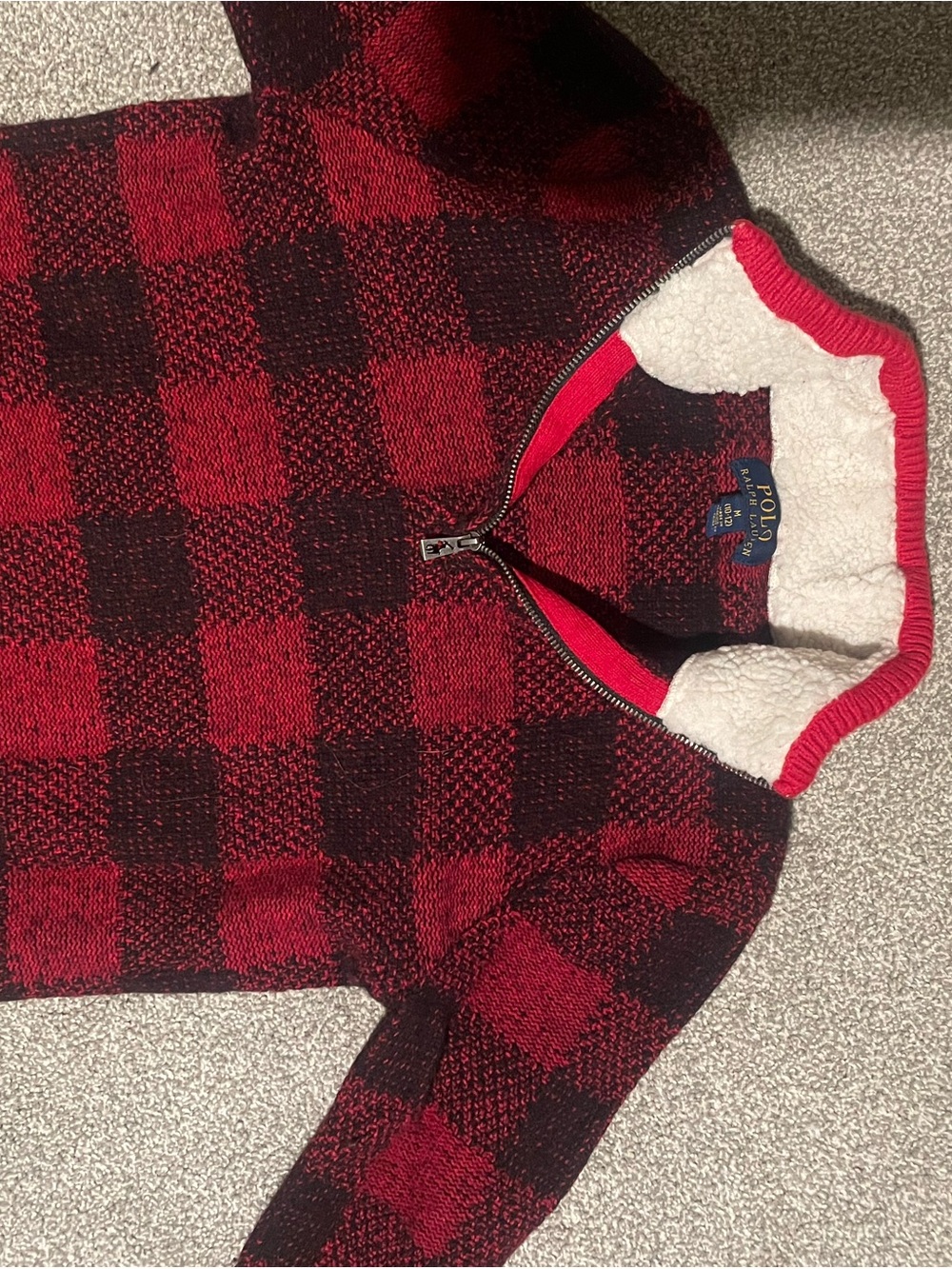 Polo by Ralph Lauren Red and Black Buffalo Check Sherpa Half-Zip Pullover